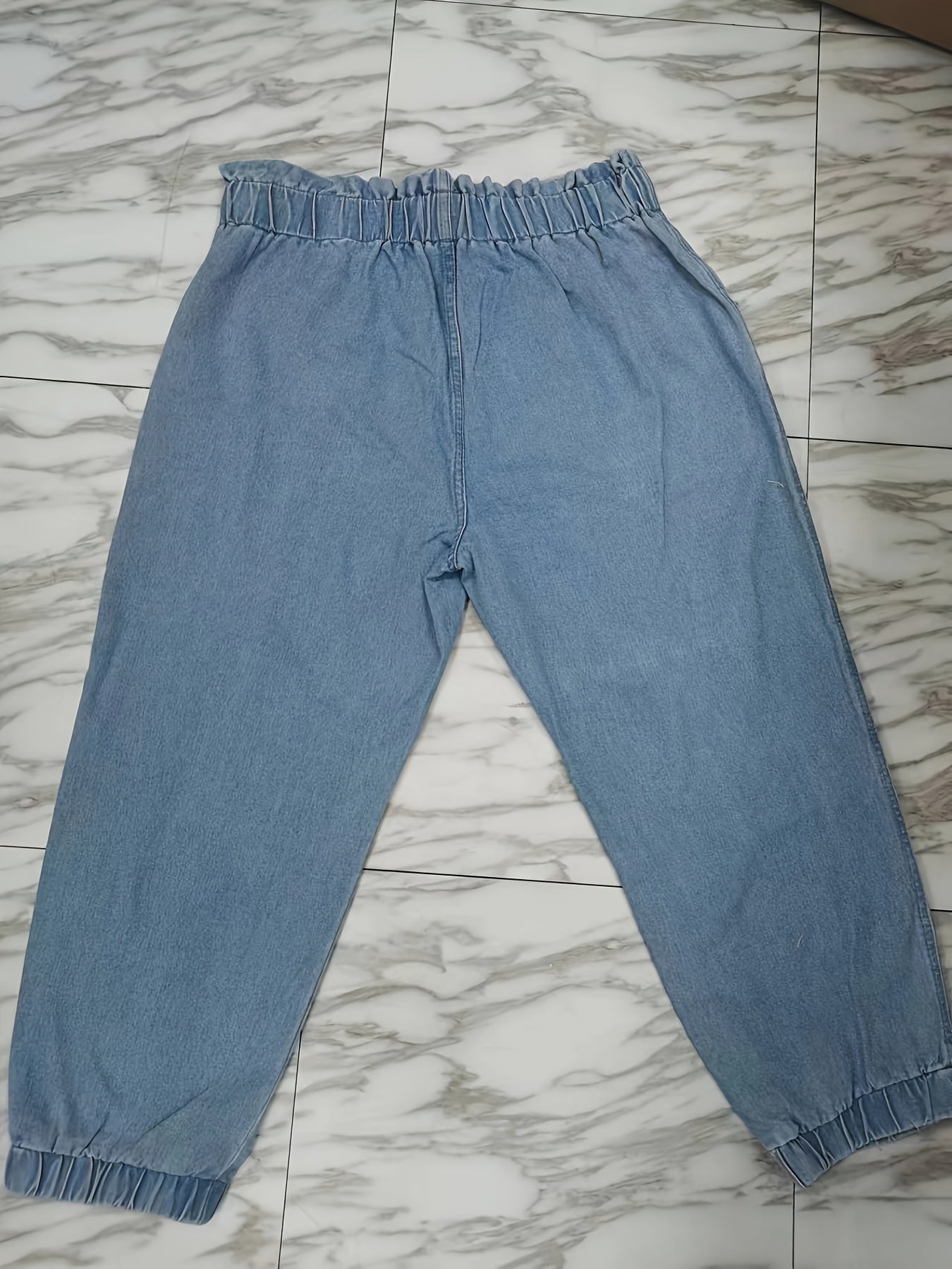  Casual Jeans Women's Plus Solid Drawstring Paperbag Waist Jeans