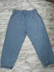  Casual Jeans Women's Plus Solid Drawstring Paperbag Waist Jeans