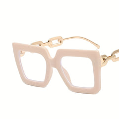 Square Clear Lens Glasses Y2K Chain Temple Anti Light Eyewear