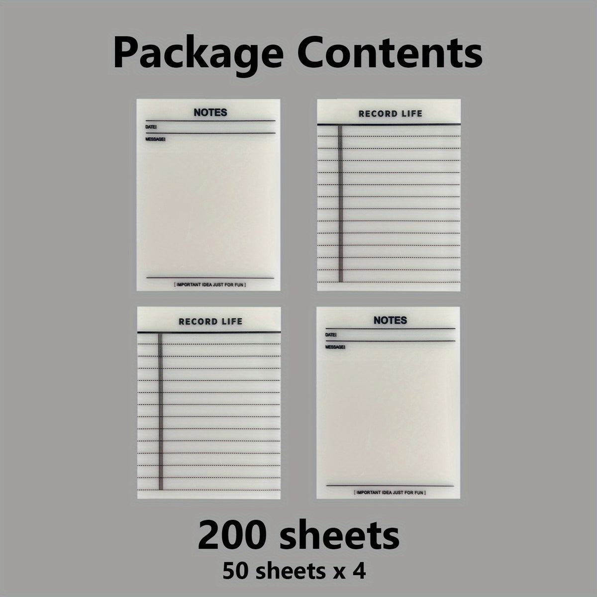 4 Pcs Clear Sticky Notes 200 Sheets- Self-adhesive Memo Pad Office Supplies
