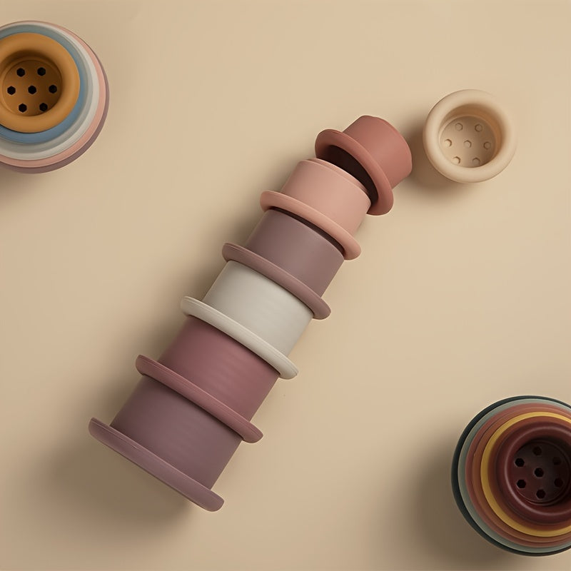 Silicone Baby Stacking Cups Toys Rainbow Stacking Tower