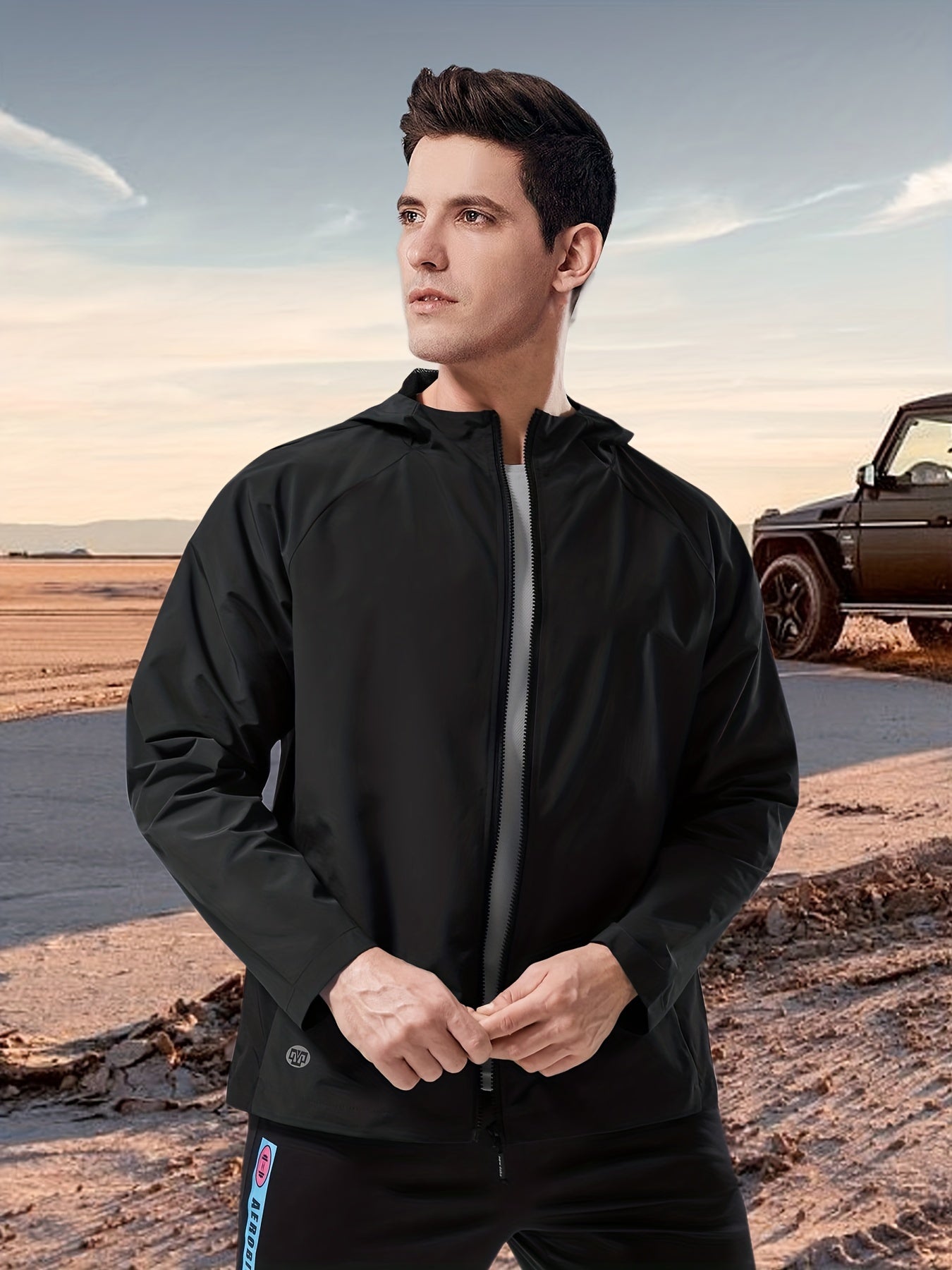 Men's Lightweight Hooded Windbreaker Jacket for Outdoor Activities