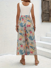  Tropical Print Tie Front Boho Pants