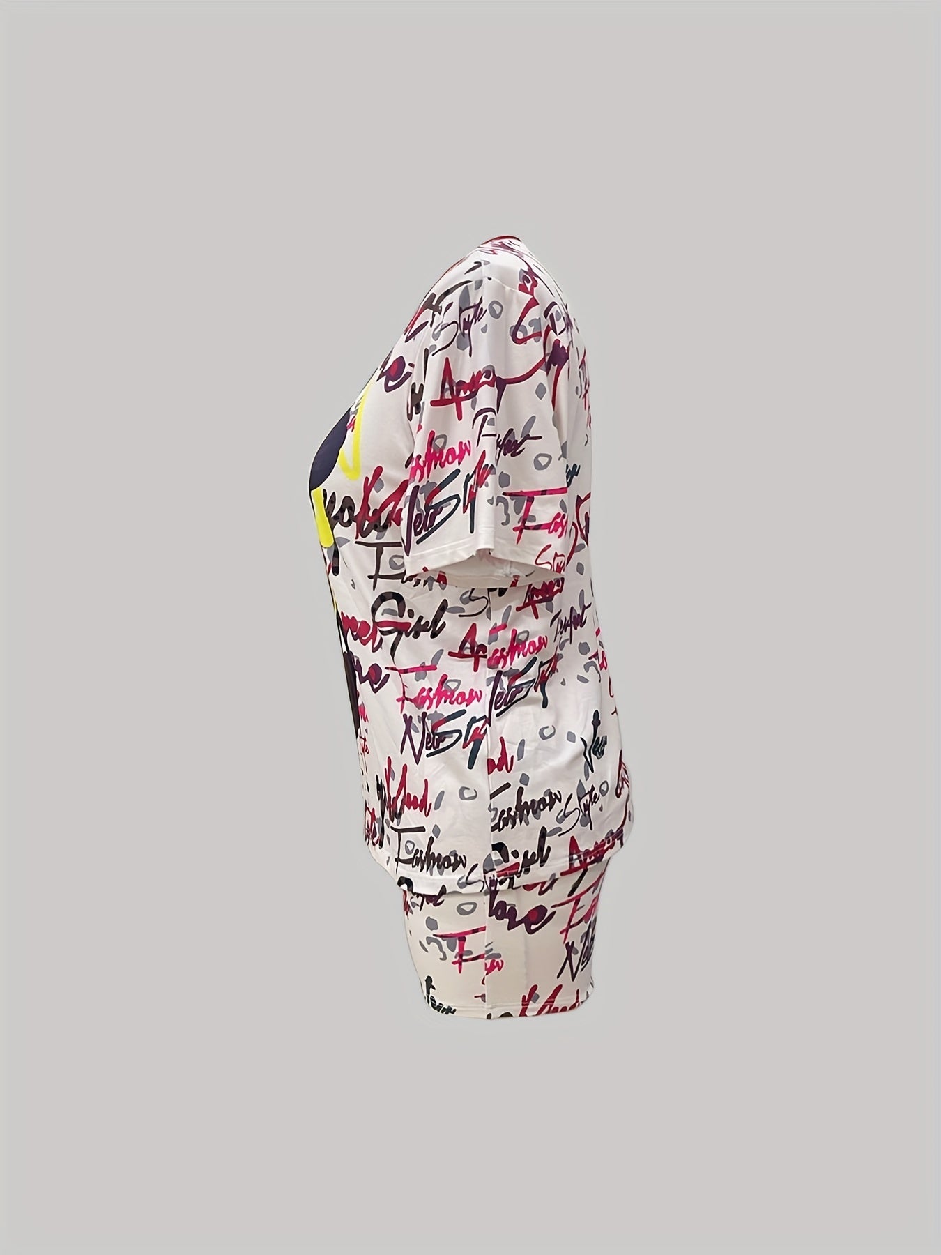  Cartoon Print Round Neck Top & Shorts Set