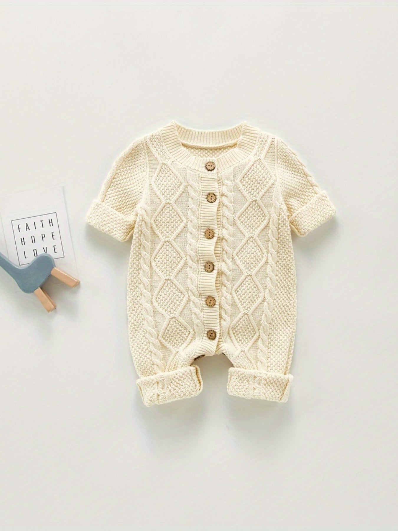 Baby Knit Bodysuit Button Down Short Sleeve Sweater Romper