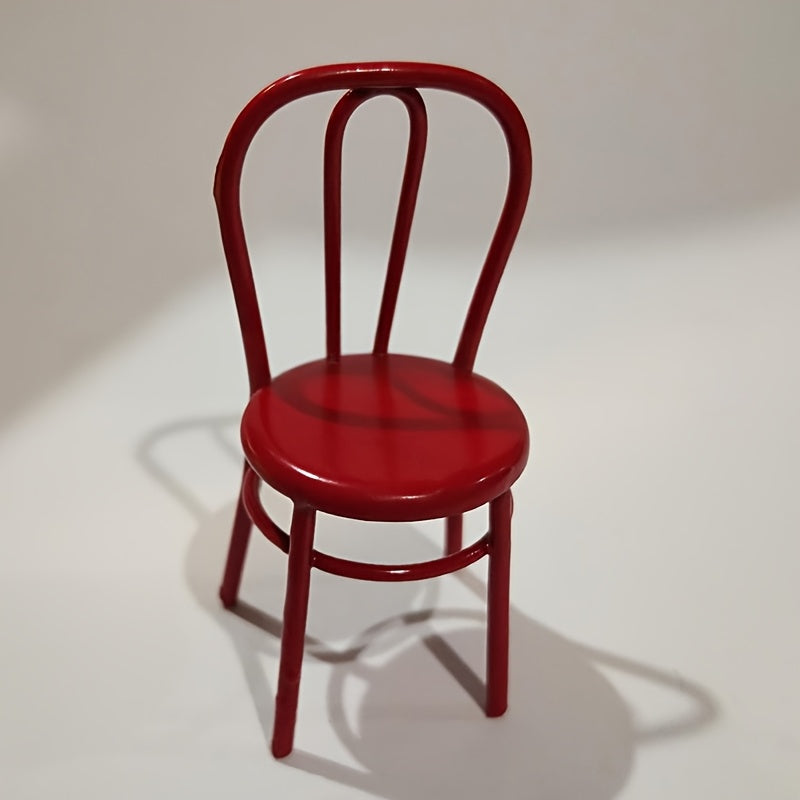Metal Backrest Chair Retro Modern Dollhouse Furniture Red DIY Scene Props