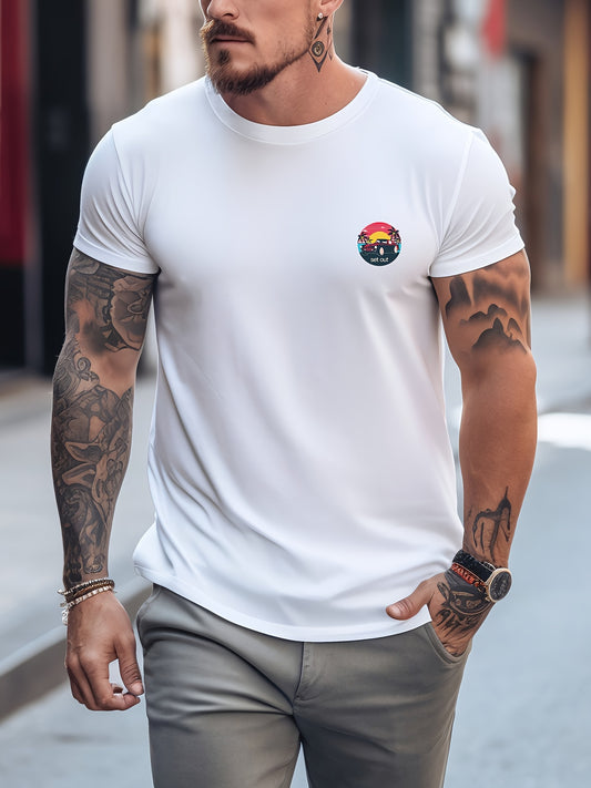 Vintage Car & Letter Print Men's T-shirt Graphic Tee