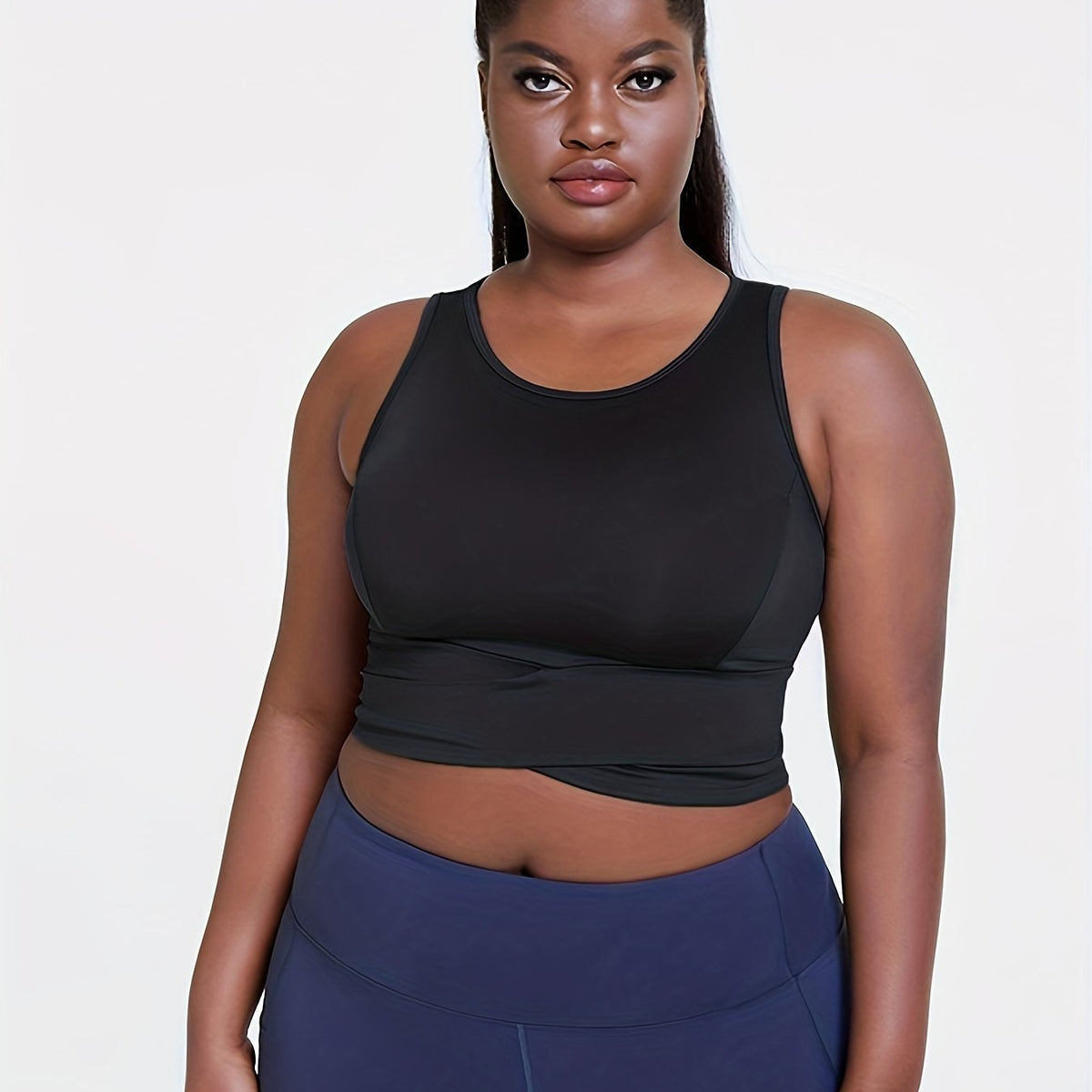  Sports Bra Women's Plus Solid Tie Back Medium Stretch