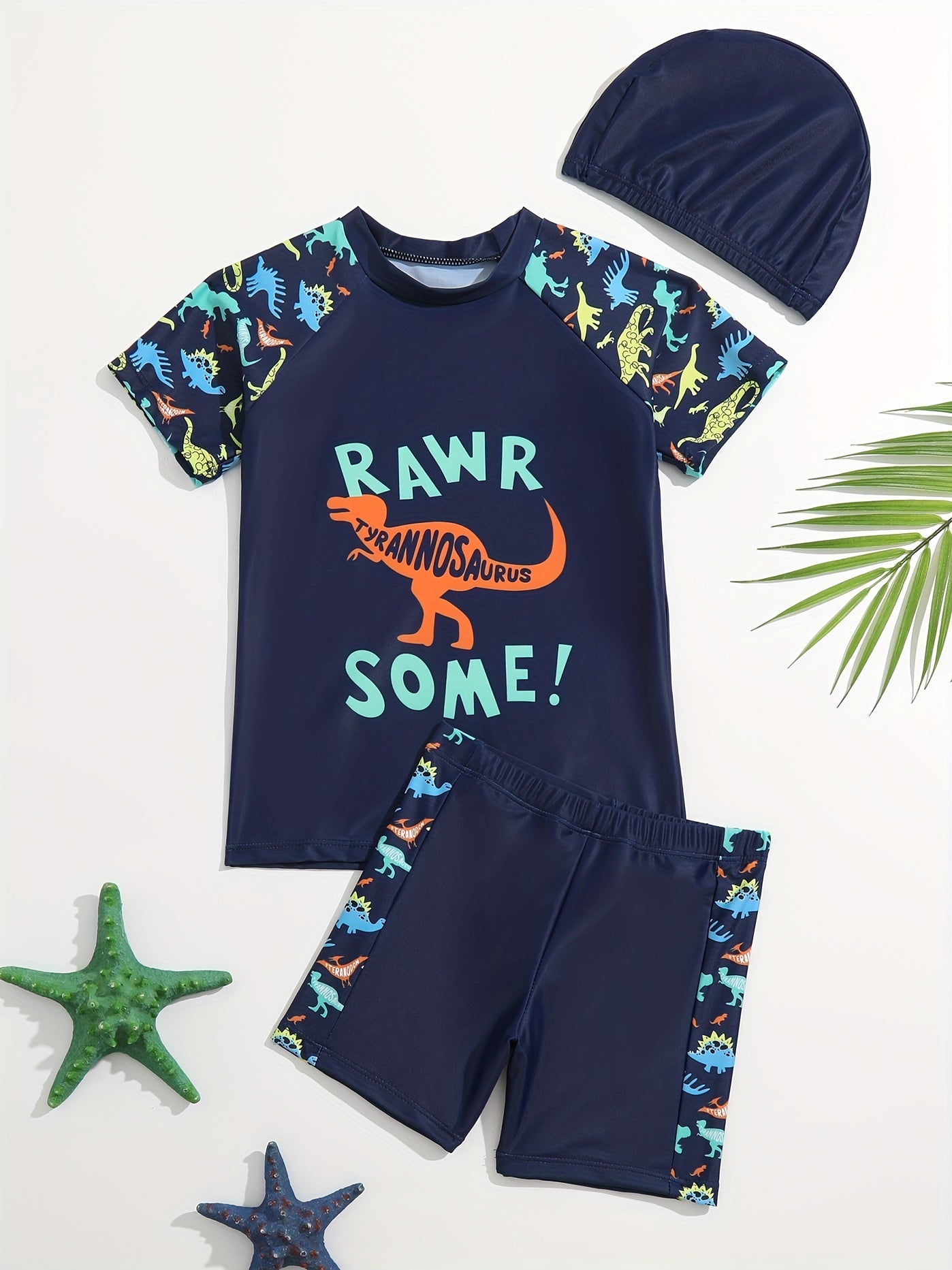 2pcs Boys Shark Graphic Swimsuit Set for Beach Vacation