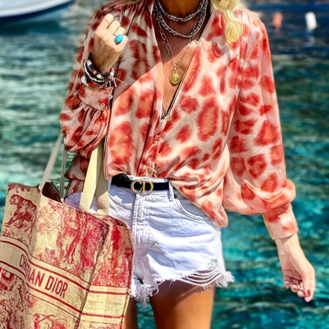  Leopard Print Button Up Long Sleeve Mock Neck Blouse
