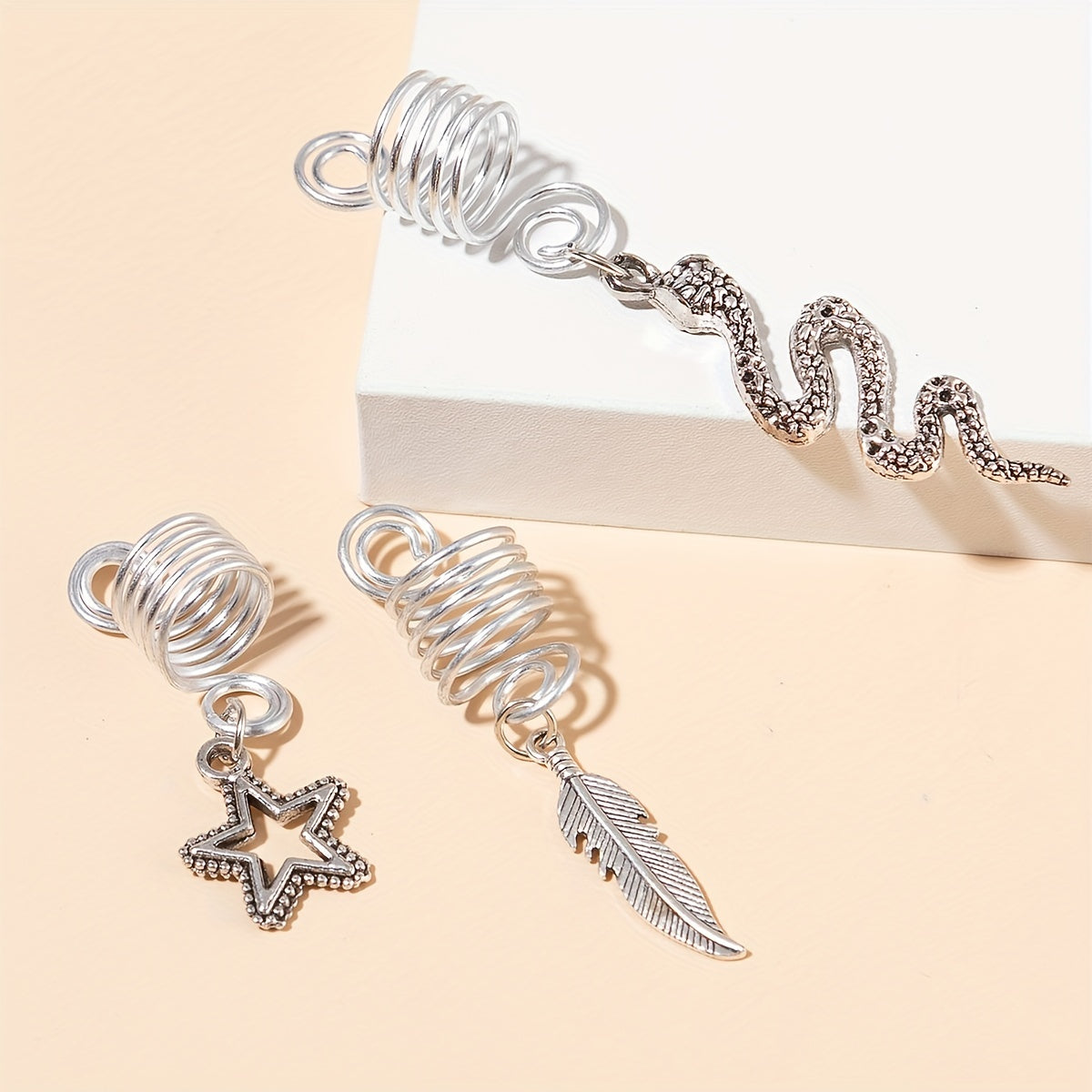 Alloy Spiral Hair Ring Star Leaf Tassel Dreadlock Hair Ring Boho Style Braids