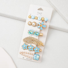 6pcs Feather Flower Rhinestone Hair Clip Vacation Hair Accessories