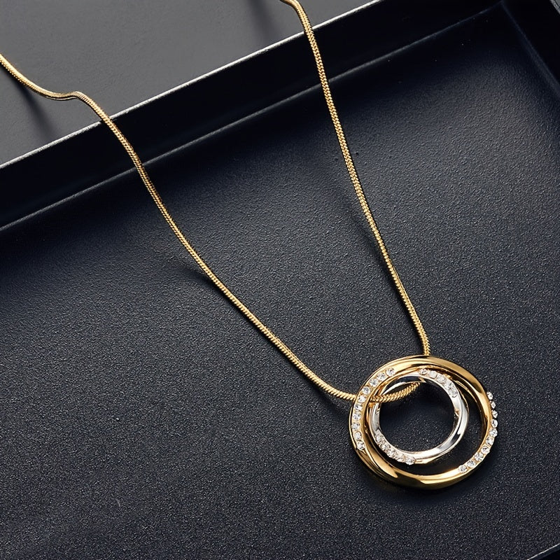 Circle Jewelry Set Inlaid Rhinestones Pendant Necklace & Dangle Earrings