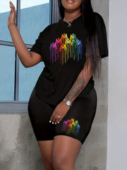 Women's Plus Graphic Print Top & Shorts Set
