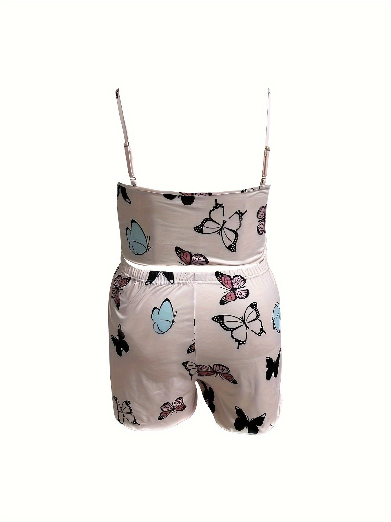  Butterfly Print Crop Cami Top & Shorts Pajama Set