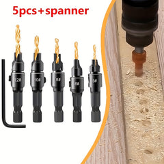 5pcs Woodworking Countersink Drill Bit Set for Pilot Holes 5-12 Size