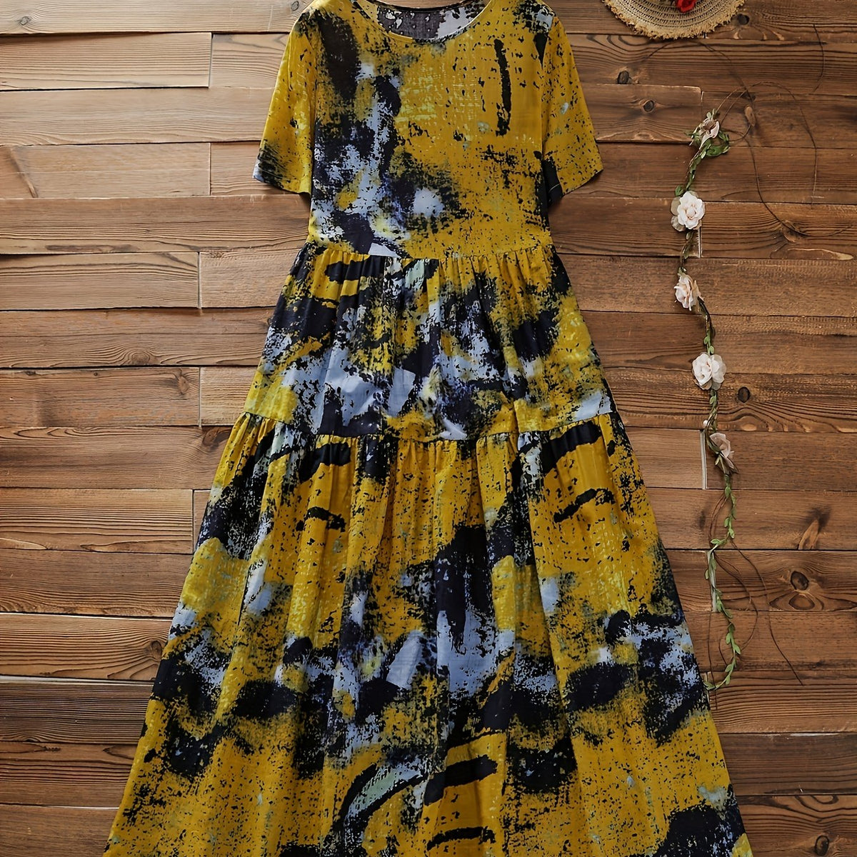Plus Size Casual Dress Women's Plus Tie Dye Smock Dress