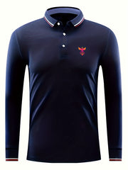 Phoenix Print Men's Casual Button Up Long Sleeve Polo Shirt
