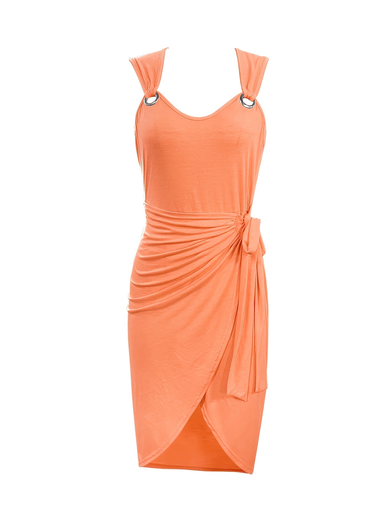 Knotted Solid Bodycon Midi Dress Women's Clothing