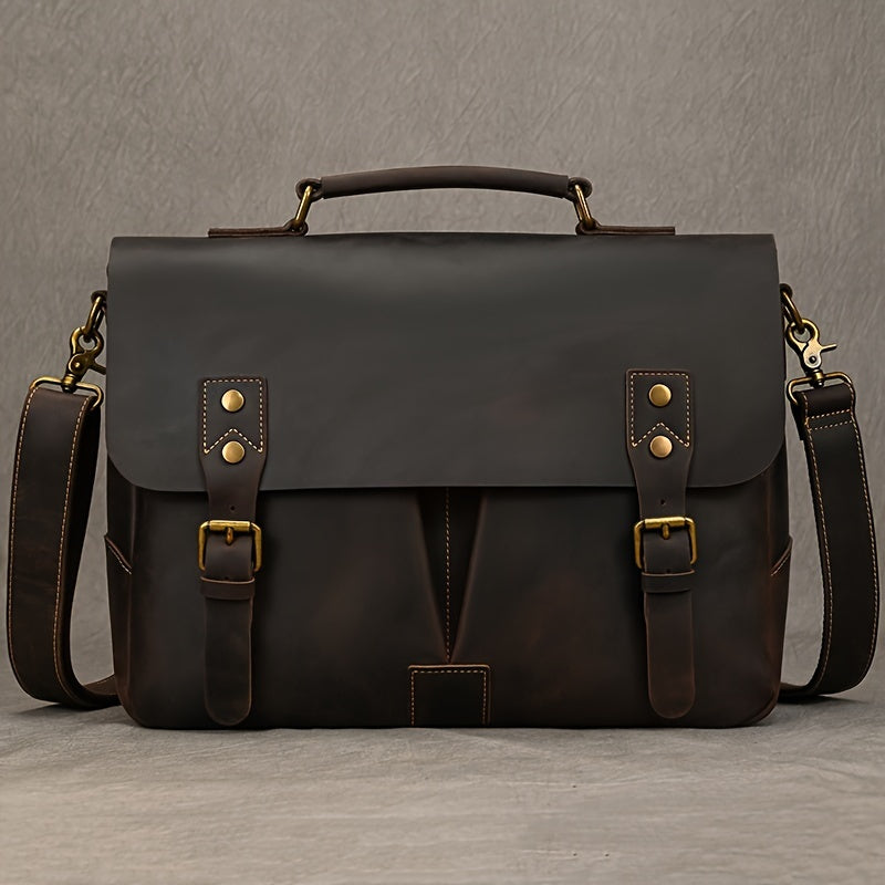 Leather Laptop Briefcase Cowhide Satchel Bag Father's Gift