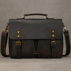 Leather Laptop Briefcase Cowhide Satchel Bag Father's Gift