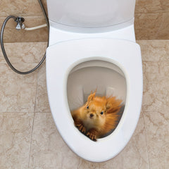 3D Squirrel Toilet Lid Decal Self Adhesive Wall Sticker Bathroom Decor