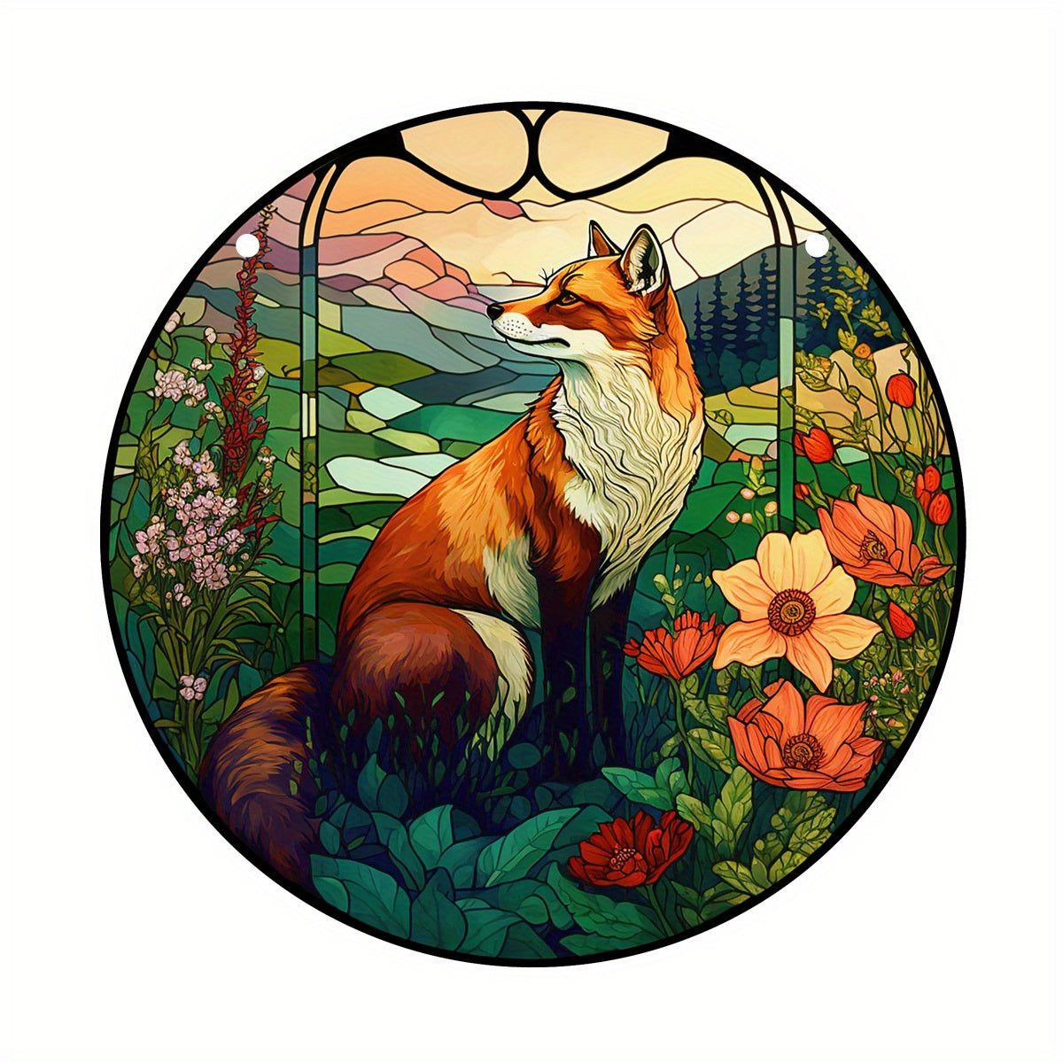 Plastic Fox Suncatcher Stained Glass Window Hanging