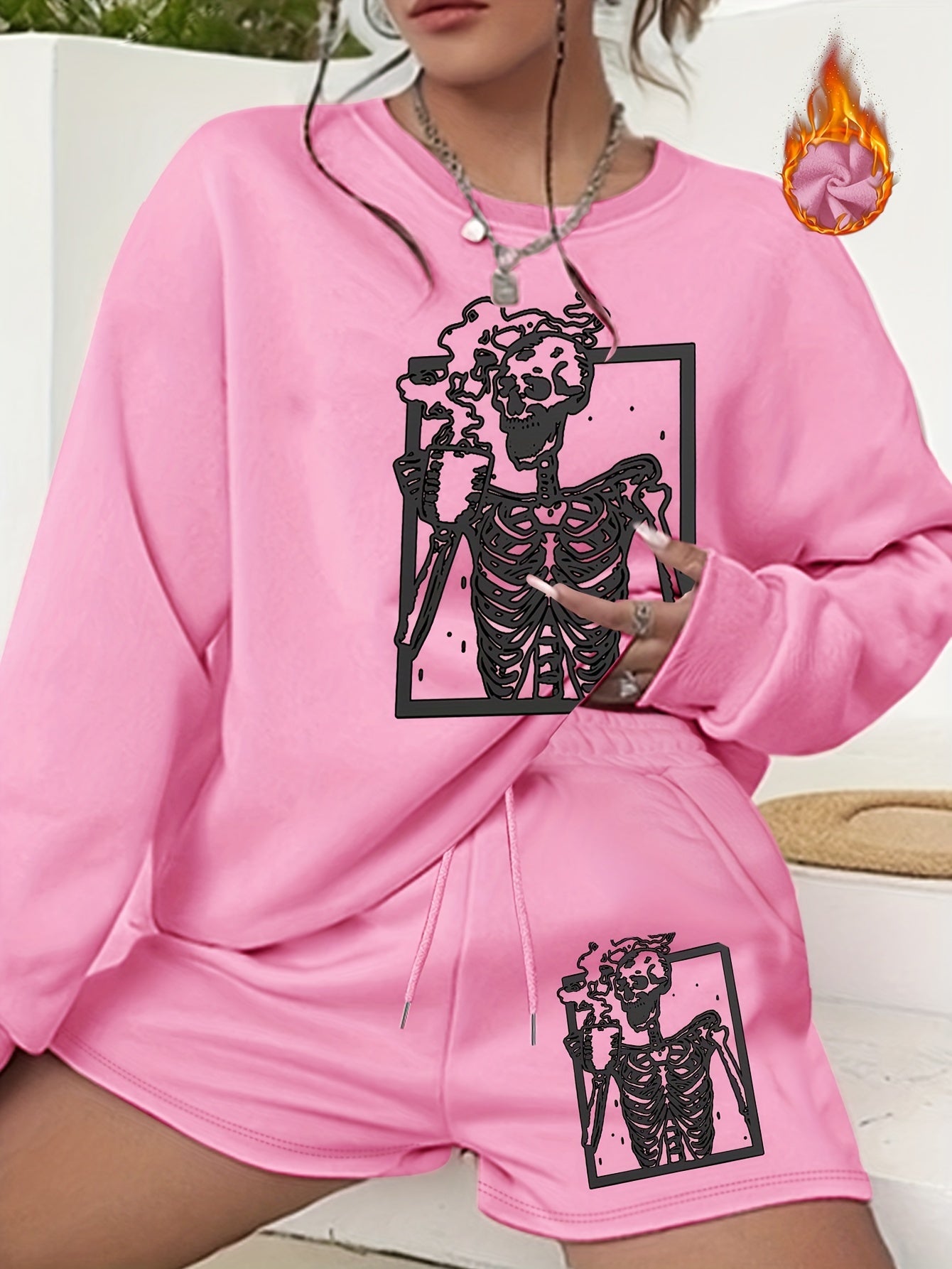 Halloween Casual Outfits Women's Plus Skull Print 2 Piece Set
