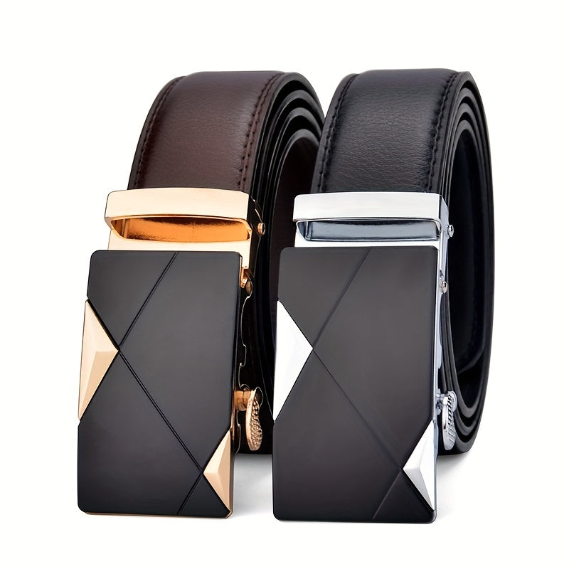 Men's Leather Belt with Metal Automatic Buckle