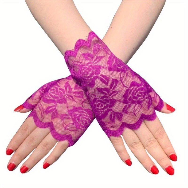 Lace Fingerless Gloves Bridal Wedding Floral Women Dress Accessories