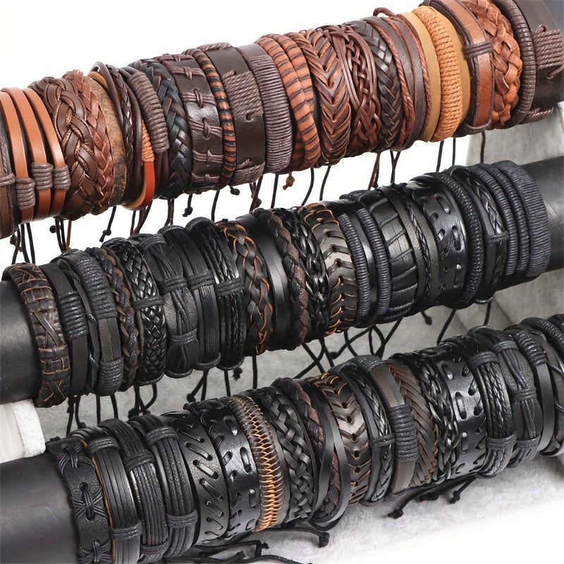 10pcs Vintage PU Leather Bracelets For Men Women