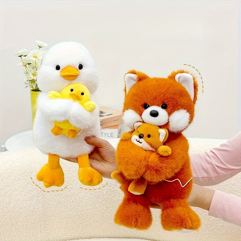 Mother & Son Rabbit & Fox Plush Dolls Soft Pastel Colors Gift Figurines