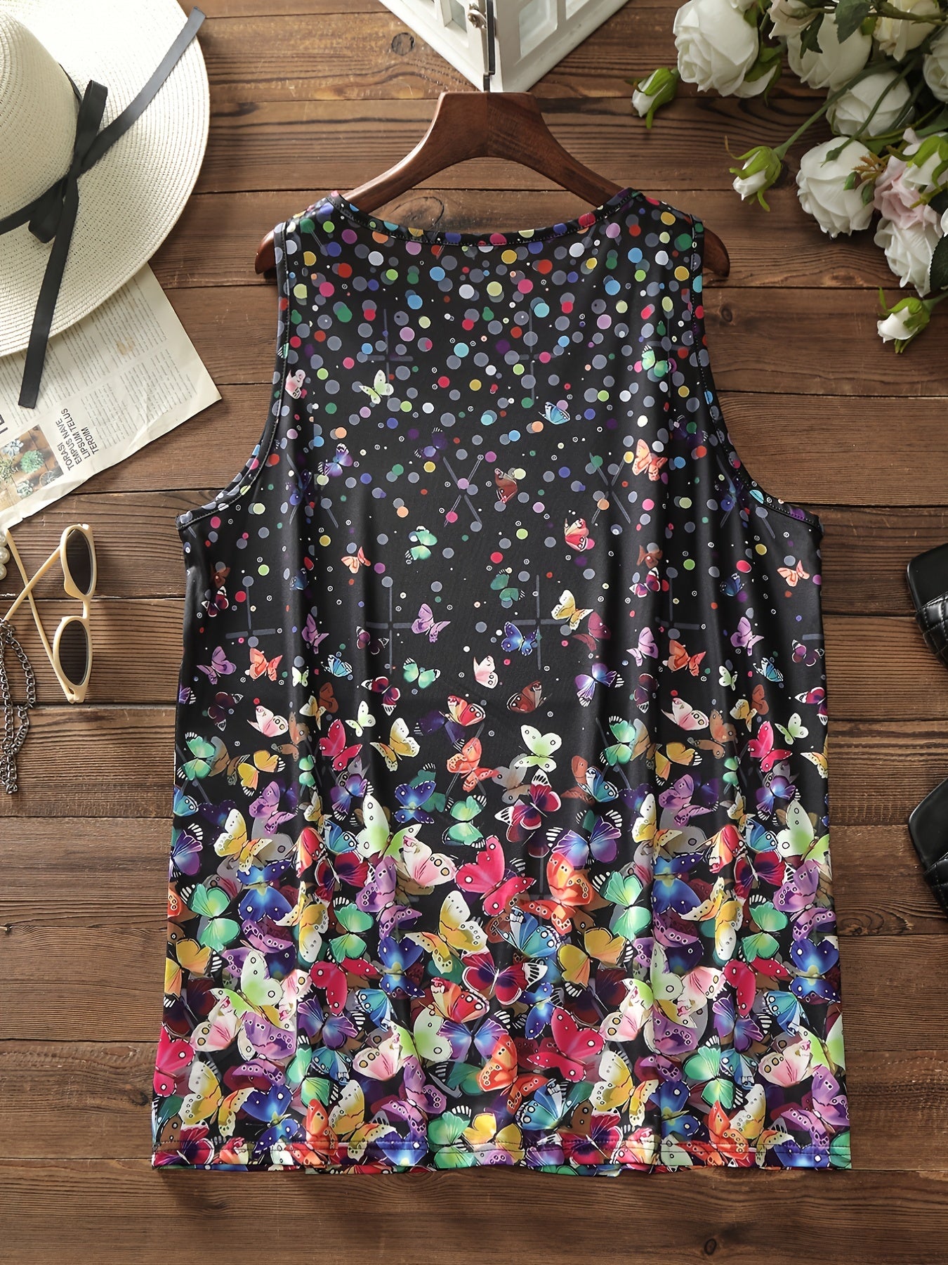  Colorful Dot & Butterfly Print Tank Top