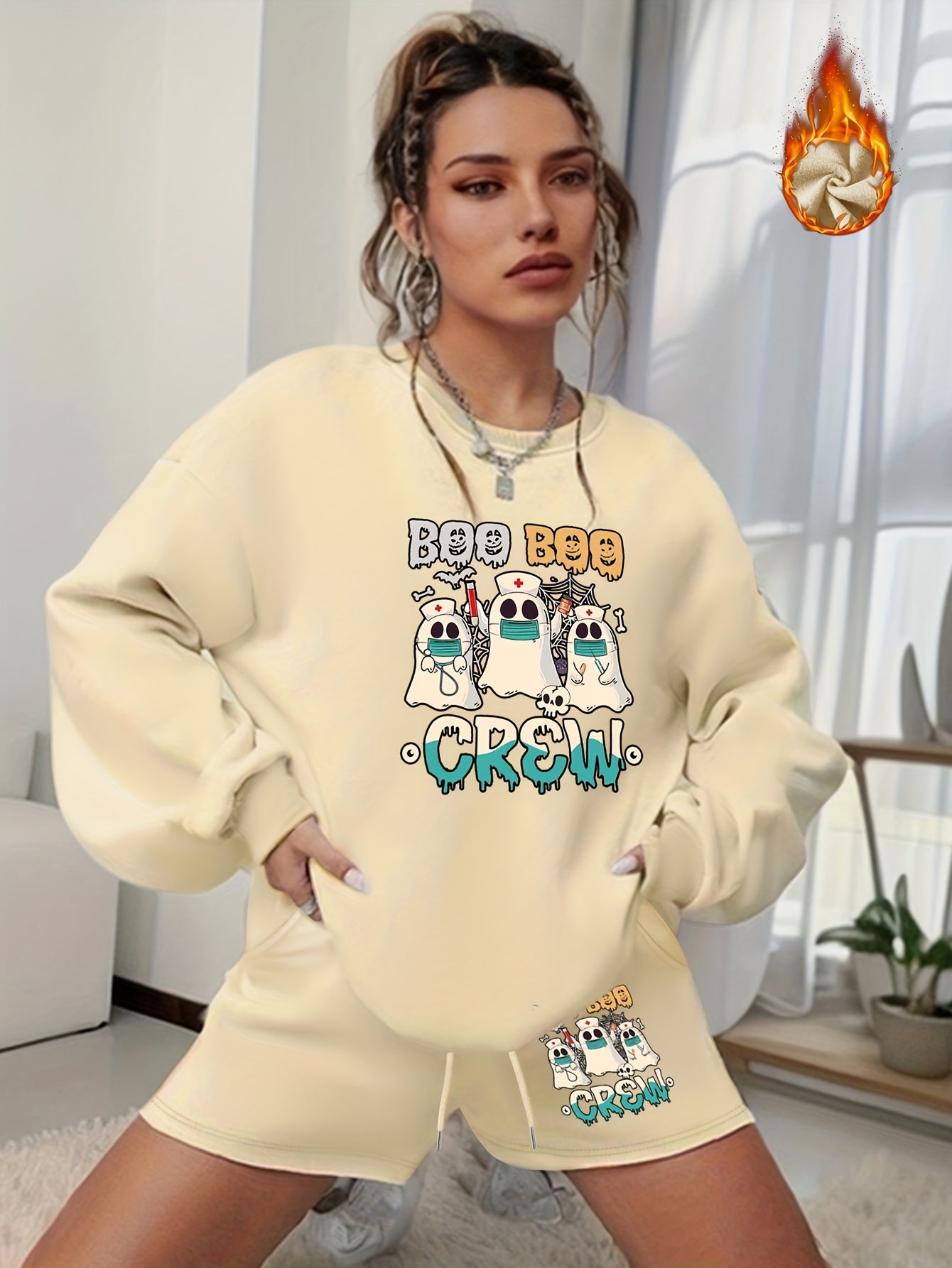  Halloween 2pcs Set Sweatshirt & Shorts Outfit