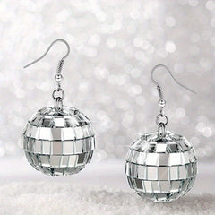 Vintage Disco Ball Dangle Earrings Round Drop Boho Jewelry
