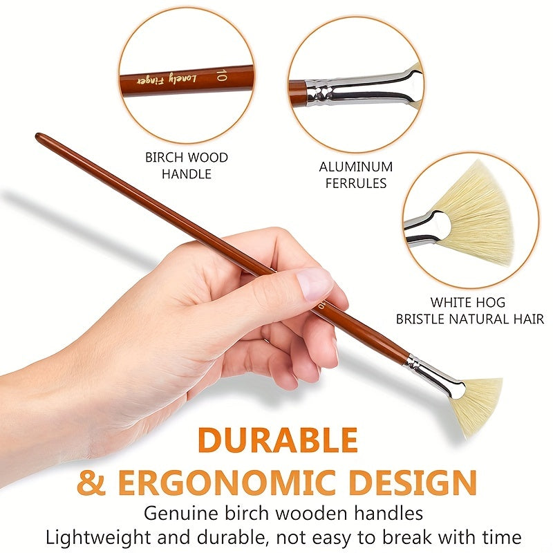 7pcs Artist Fan Brush Hog Bristle Long Handle Comfortable Acrylic Watercolor