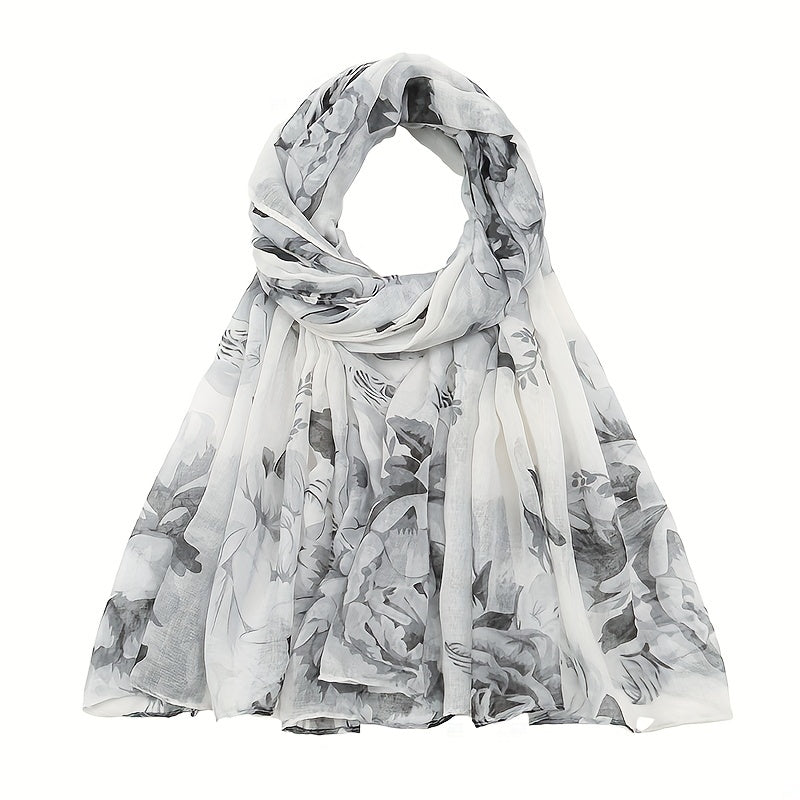 Flower Print Voile Scarf Light Shawl Windproof Head Wrap