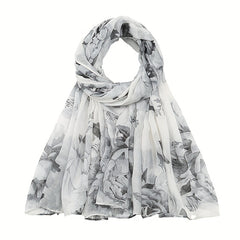 Flower Print Voile Scarf Light Shawl Windproof Head Wrap