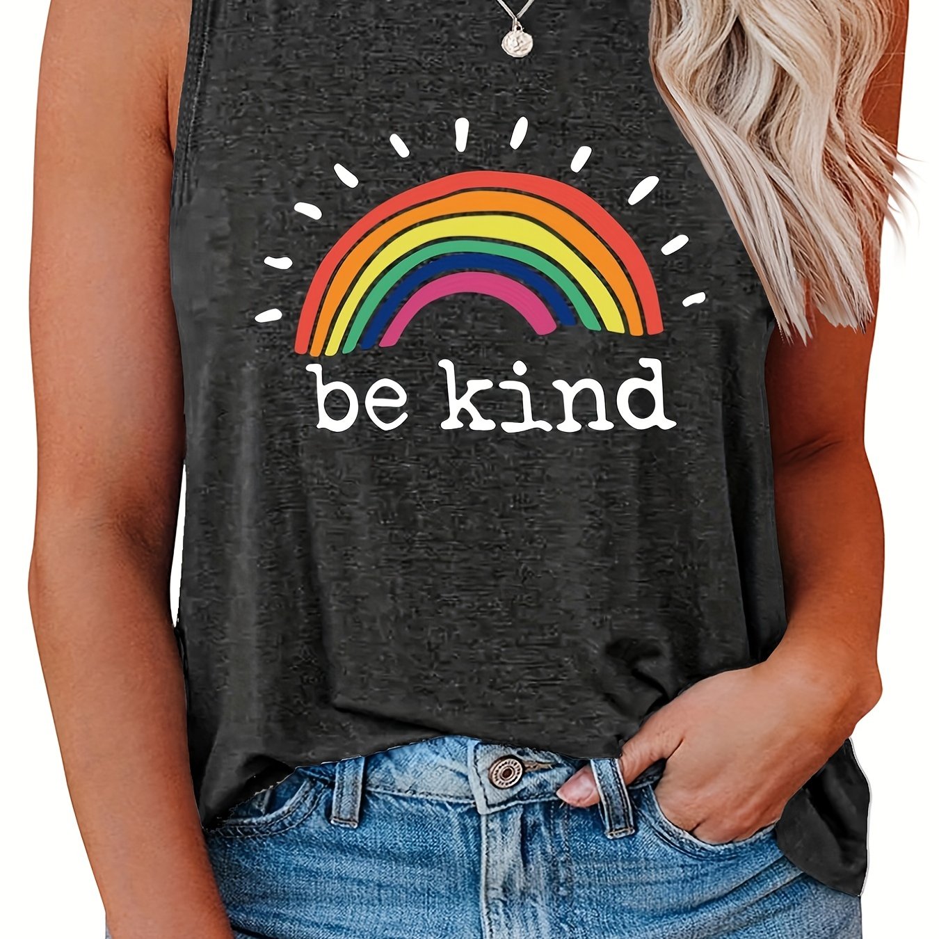  Women's Tank Top Slogan & Rainbow Print