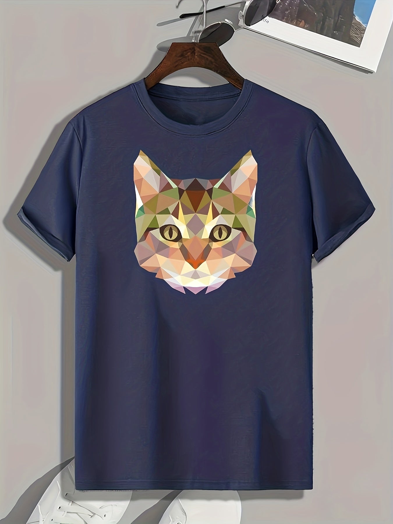Cat Pattern Print Men's Comfy Sports T-shirt