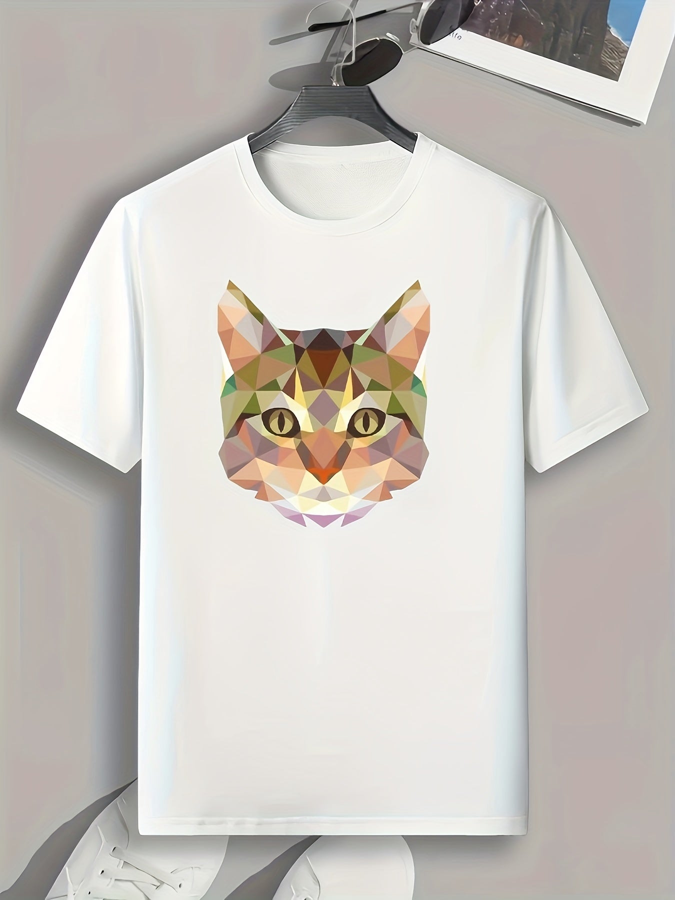 Cat Pattern Print Men's Comfy Sports T-shirt