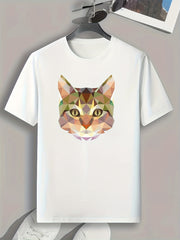 Cat Pattern Print Men's Comfy Sports T-shirt