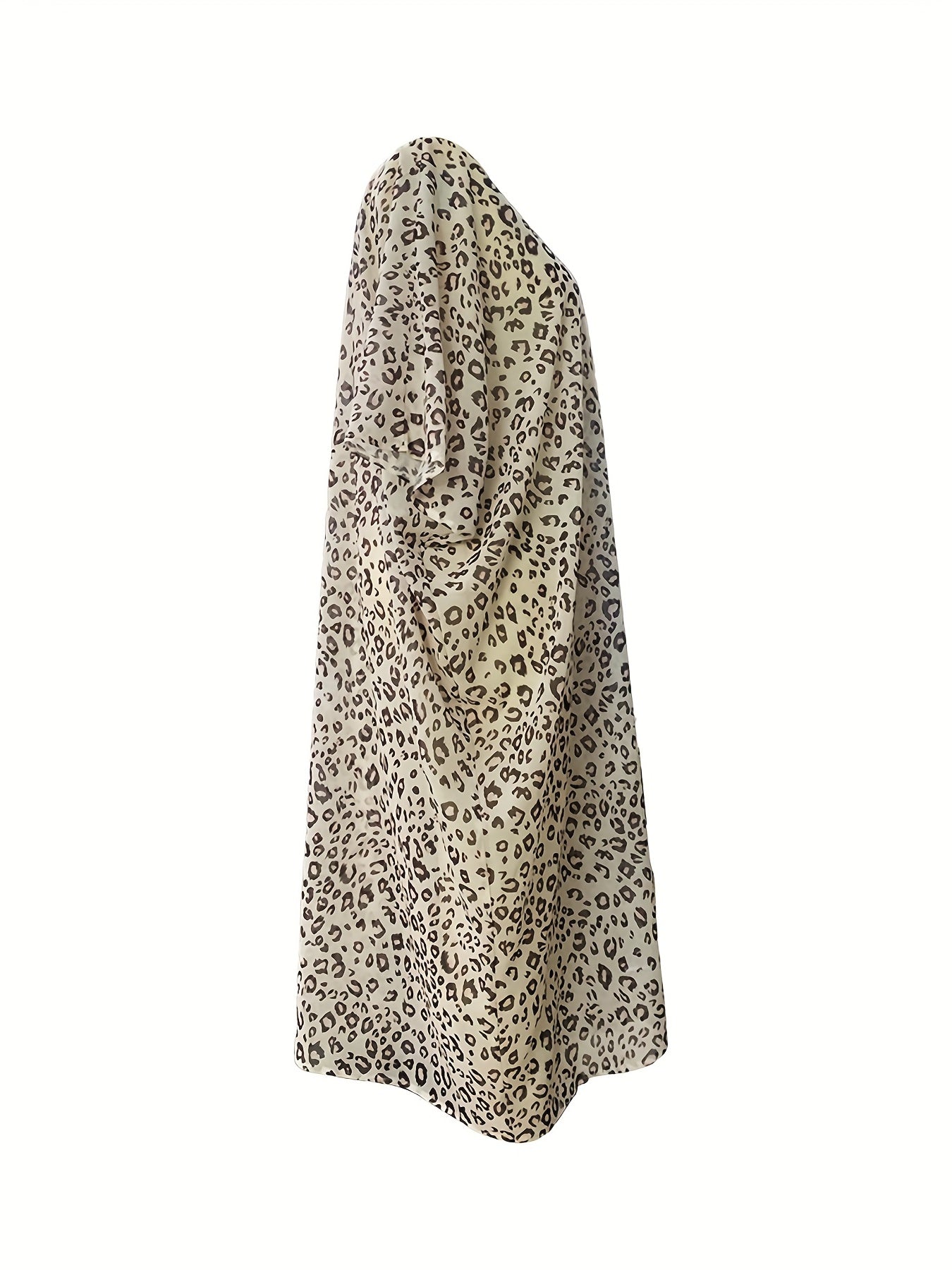  Boho Cardigan Cow Print Half Sleeve Open Front Maxi Cover Up