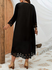  Casual Dress Women's Plus Solid Laser Cut Long Sleeve Dress