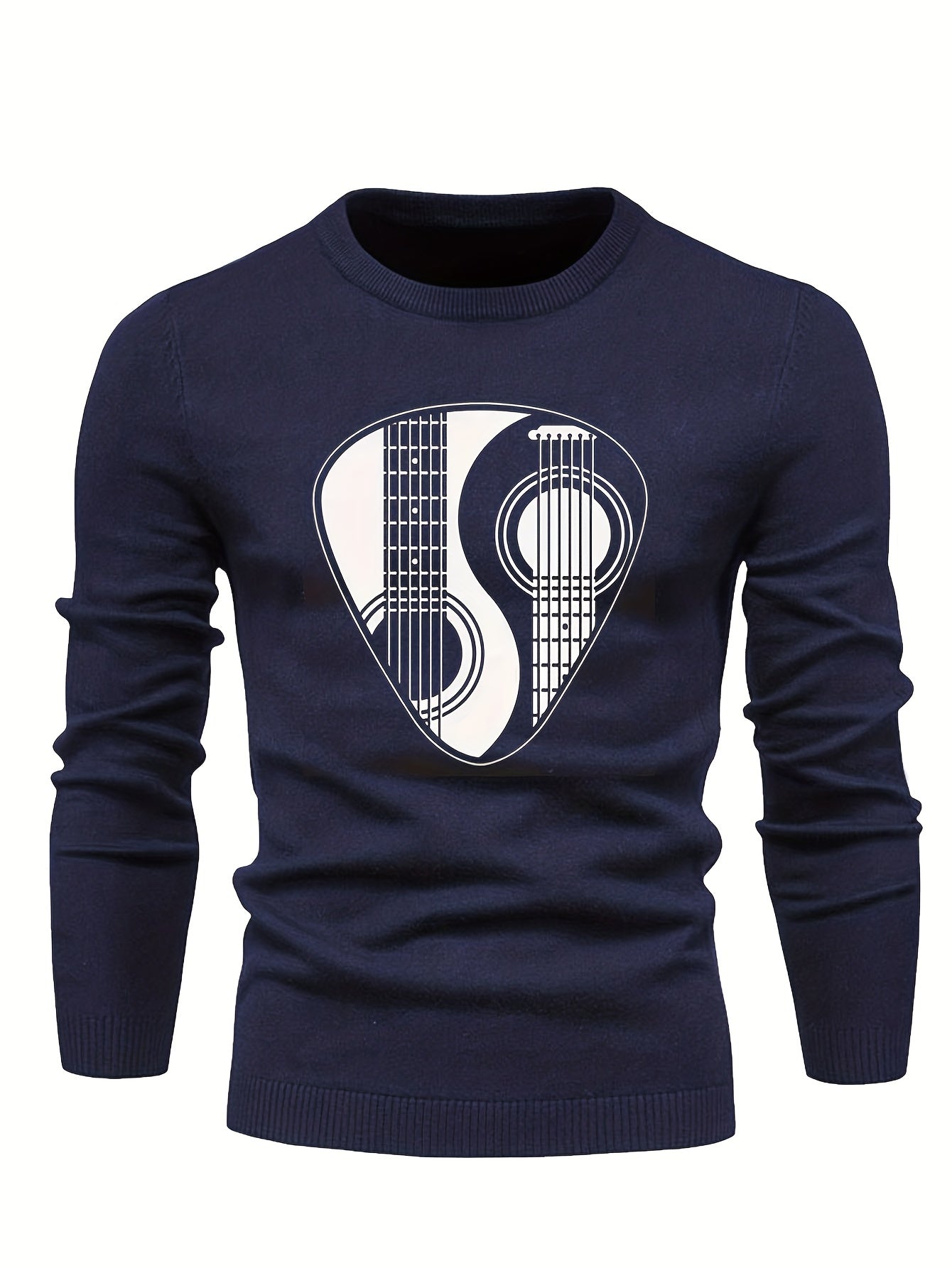 Men's Guitar Pattern Novel Sweater Warm Crew Neck Pullover