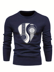 Men's Guitar Pattern Novel Sweater Warm Crew Neck Pullover