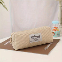 Shark Corduroy Pencil Case Large Capacity Makeup Bag