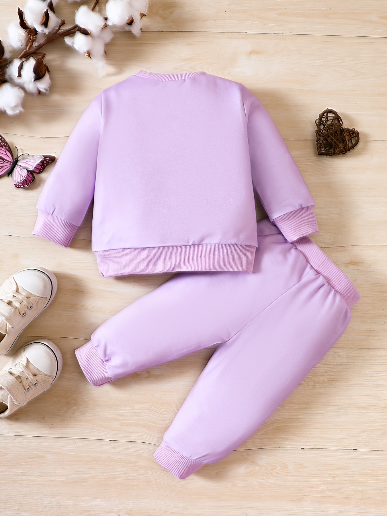 Baby Girl Butterfly Print Sweatshirt Trousers 2pcs Set Kids Pullover Pants