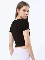 Elastic Soft Yoga Pleated Shirt V Neck Crop Top