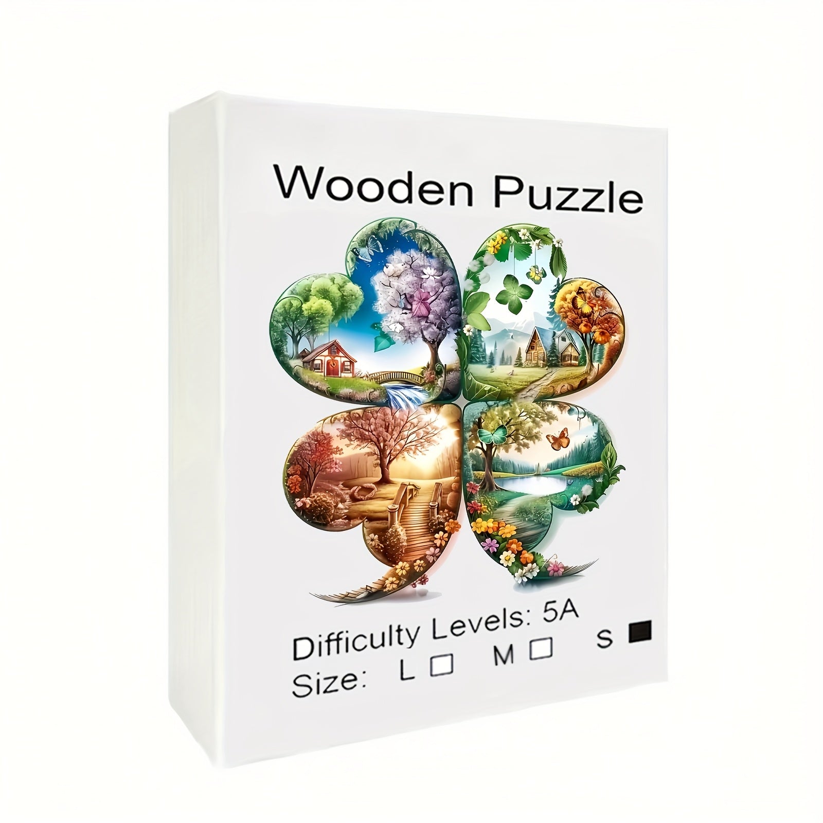 Seasonal Wooden Puzzle 4 Leaf Clover Animal Shapes Intermediate Difficulty